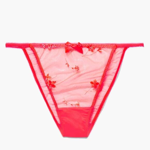 NEW Savage X Fenty Curvy Foiled Sprigs Embroidered String Bikini Sheer Panty - Picture 1 of 7